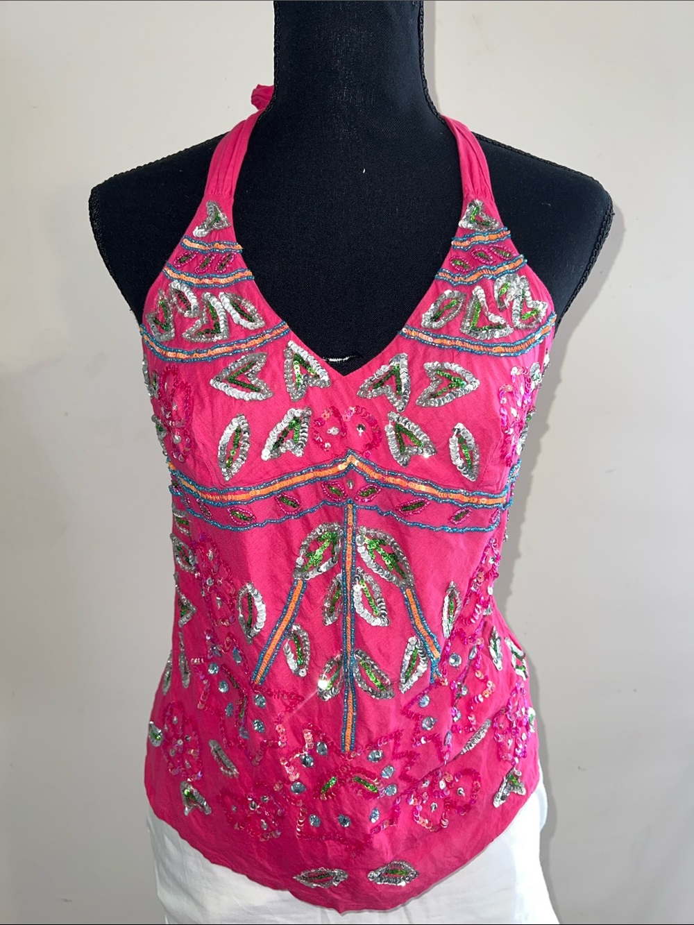 Pink Beaded Halter Tank